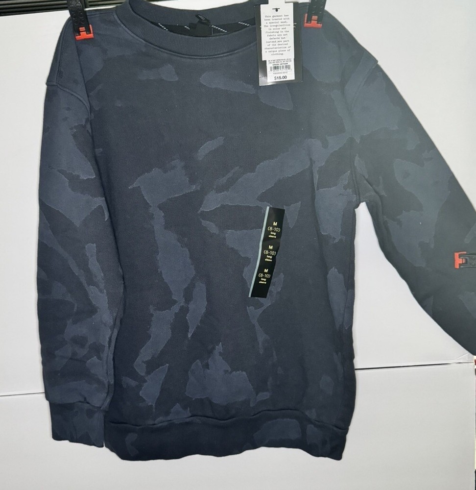 New Art Class Crew Neck Fleece Pullover Sweatshirt Blue Camo Boys Size M