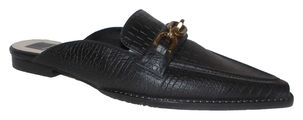 NEW DOLCE VITA BLACK LEATHER REPTILE PRINT MULES FLATS LOAFERS 10 M
