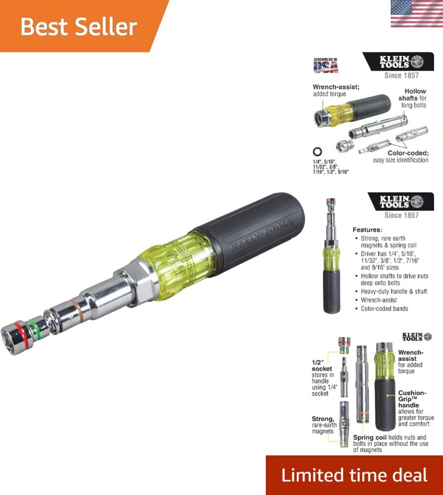 Klein 7-in-1 Nut Driver with Magnetic Base and Wrench-Assist for Ultimate Torque