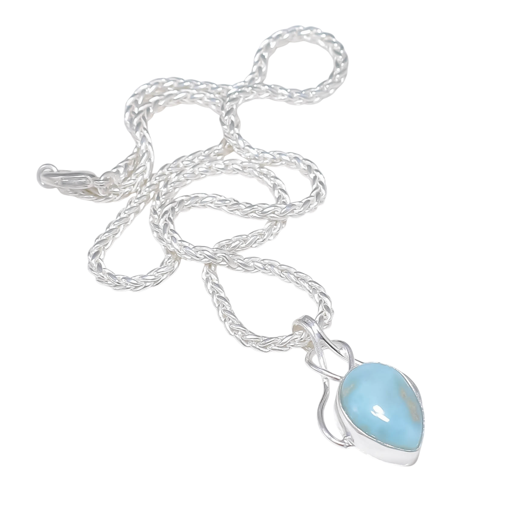 Blue Larimar Gemstone 925 Sterling Silver Handmade Jewelry Necklace Sz 18