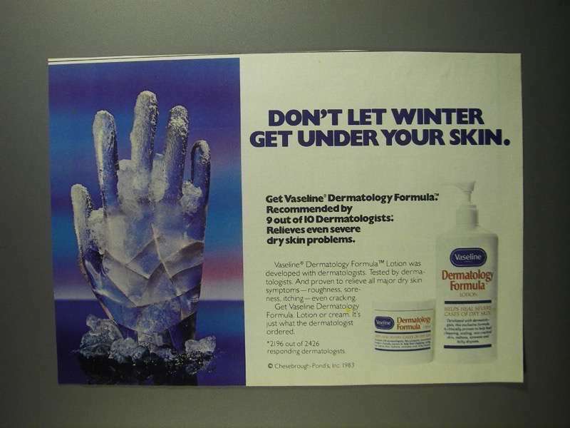 1984 Vintage Vaseline Dermatology Formula Winter Lotion Ad