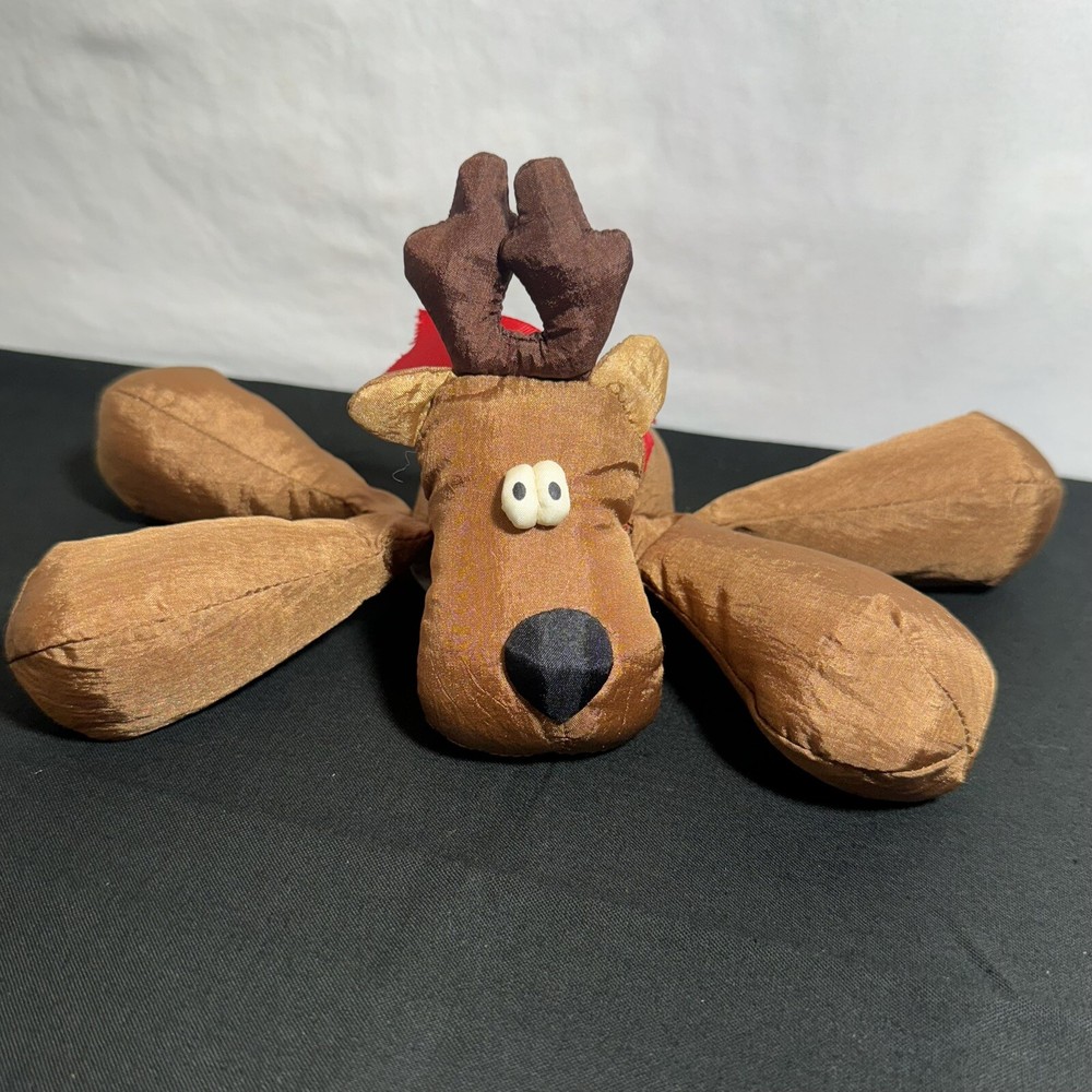 Vintage Rodney Reindeer Hallmark 1987 9” Xmas Plush Nylon Christmas W/Red Bow