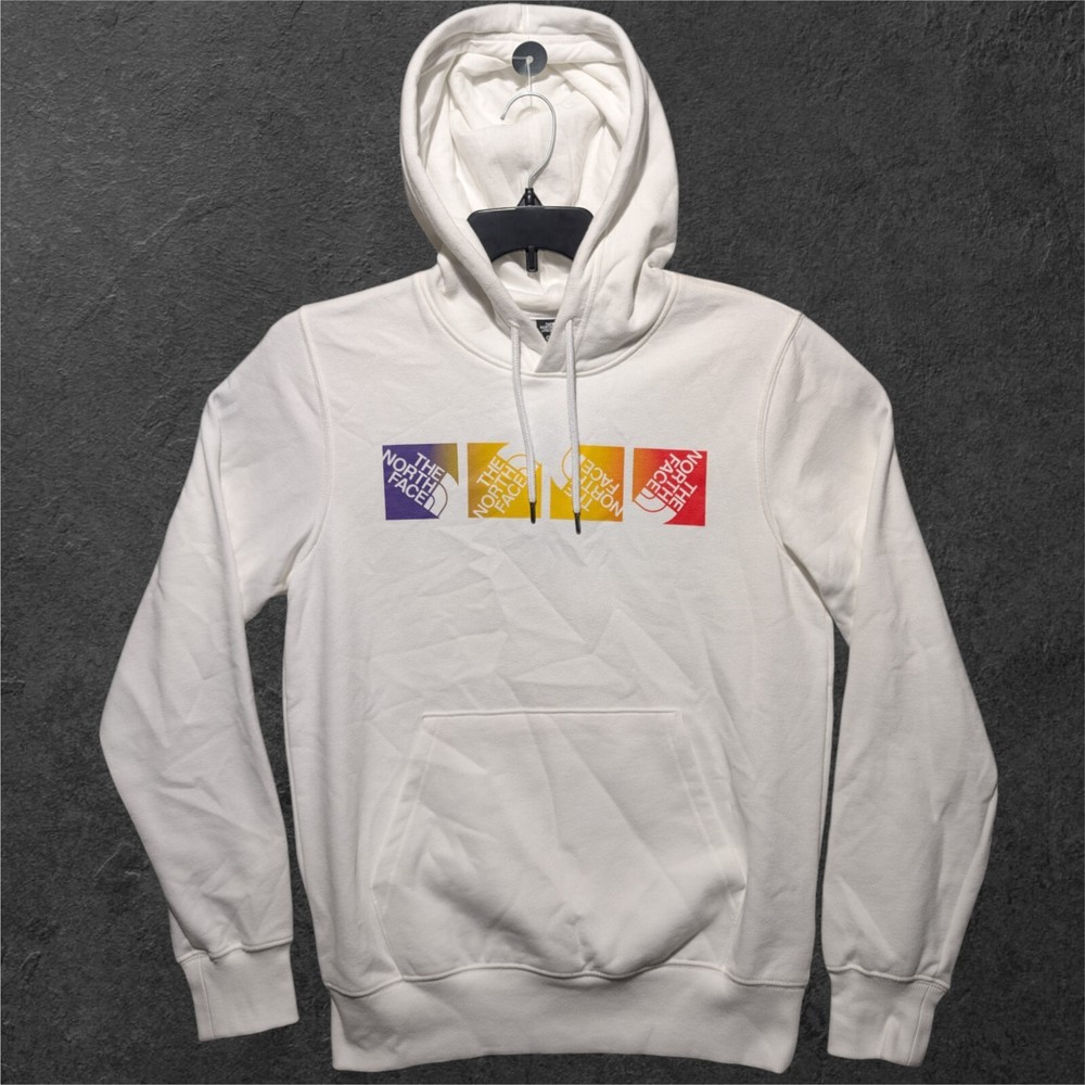 North Face Men's S White Logo Hoodie with Kangaroo Pocket Standard Fit Multicolor