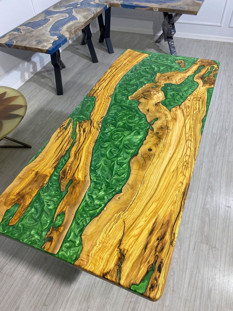 Epoxy Resin Table, Custom Emerald Green Table, Epoxy River Dining Table Top Deco