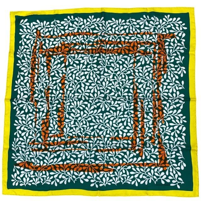Hermes Rameaux Scarf Carre 65 Accessories All-Over Pattern Silk Logo Green Multi