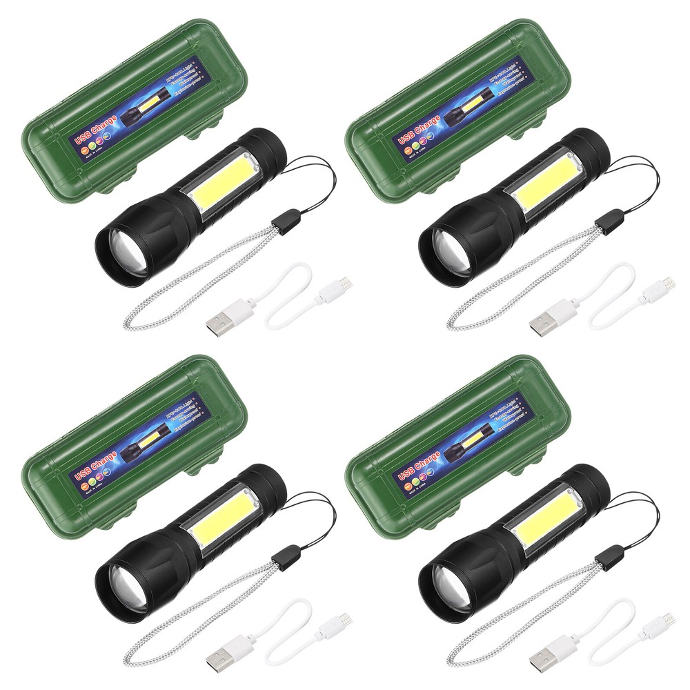 4-Pack USB Rechargeable LED Flashlights with 3 Brightness Modes Black