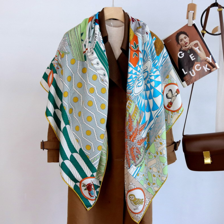 70% Cashmere 30% Silk 135X135cm Scarf Double Face Wrap Shawl Green park Print