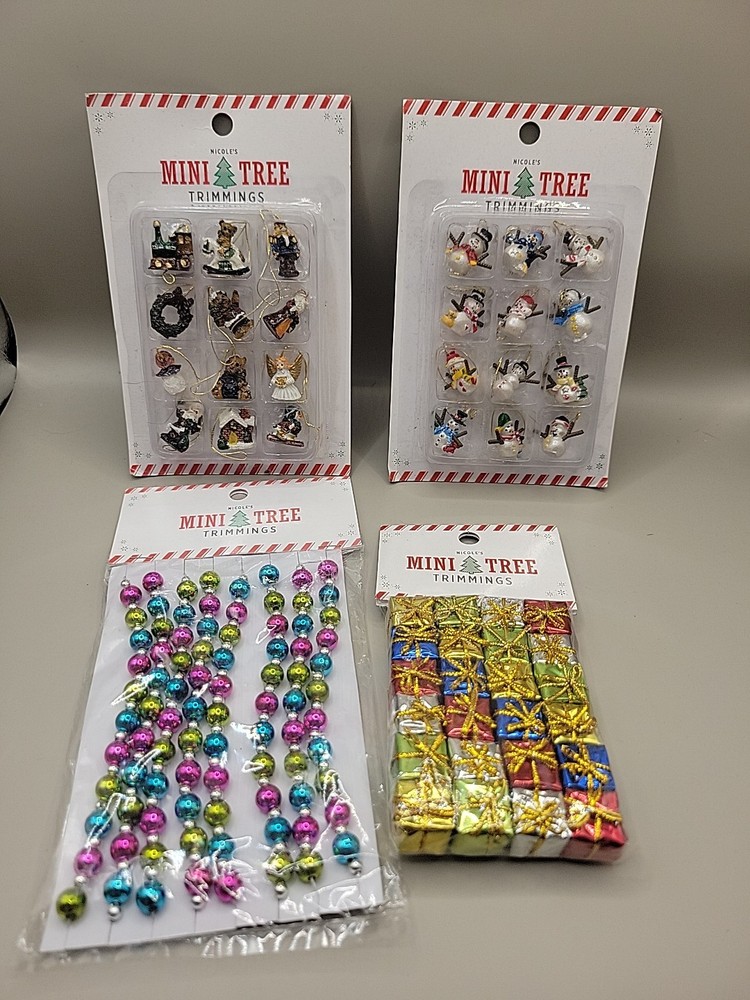 Mini Christmas Tree Ornaments Nicole's New Old Stock Snowman Presents +++ Box F