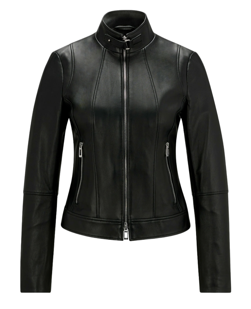 Ladies Real Leather Fitted Biker Jacket Casual Coat Black Winter Zipped Jacket