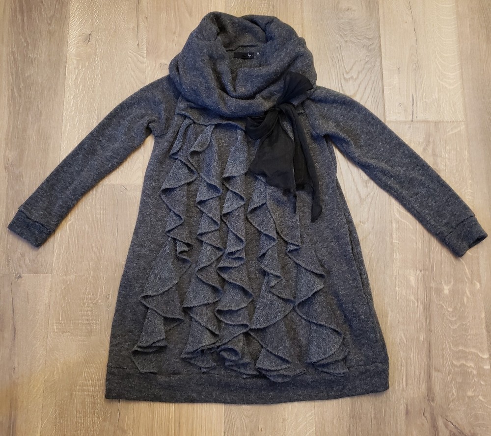 RYU Wool Blend Cowl Neck Sweater Dress with Pockets in Gray - Size Medium