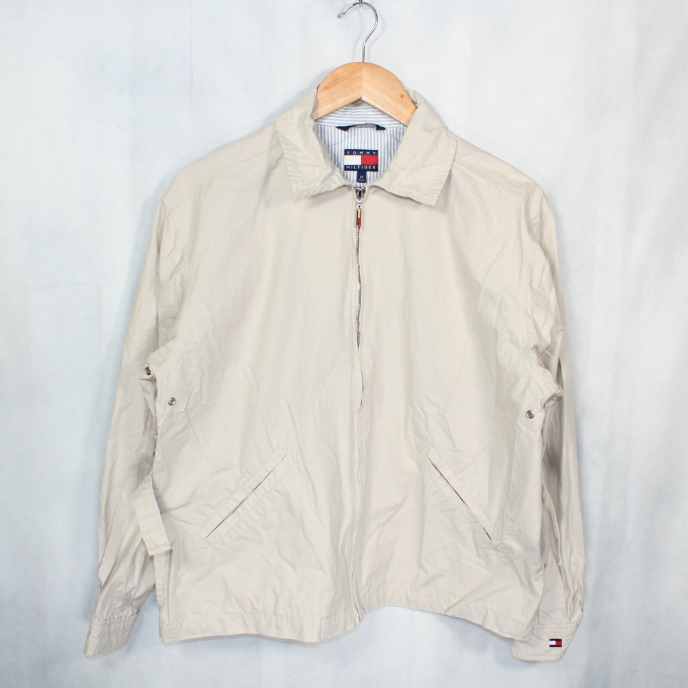 Tommy Hilfiger Harrington Jacket Womens Medium Beige Waist Belt Collar Full Zip