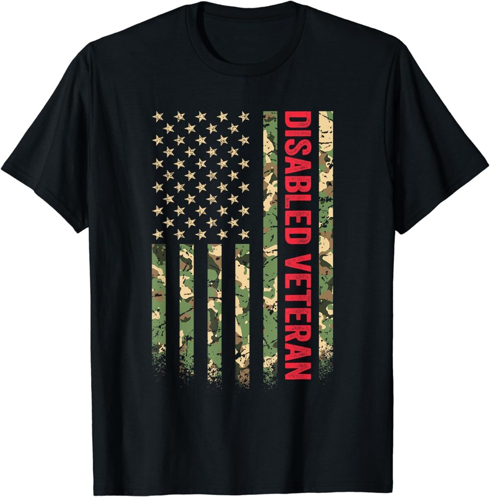 NEW LIMITED Disabled Veteran American Flag Camouflage Gift Idea T-Shirt S-3XL