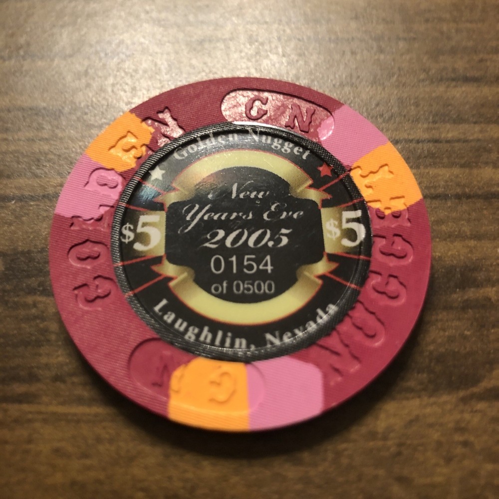 $5 golden nugget new years 2005 obsolete laughlin  casino chip-image