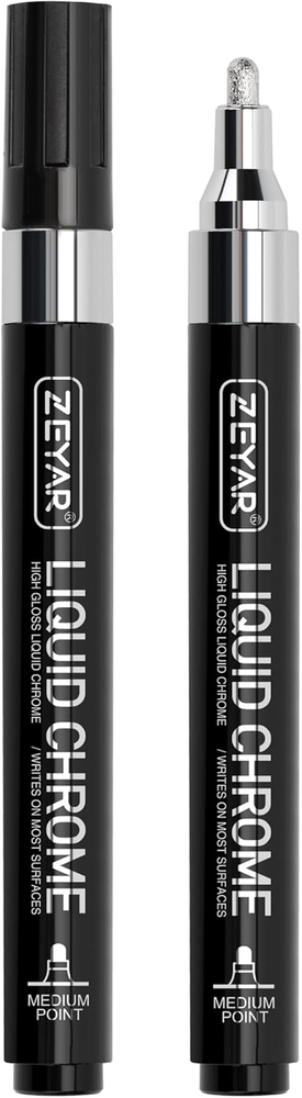 Liquid Chrome Marker Paint Marker, Shiny Silver Pen for Smooth Surfaces, High-Gl
