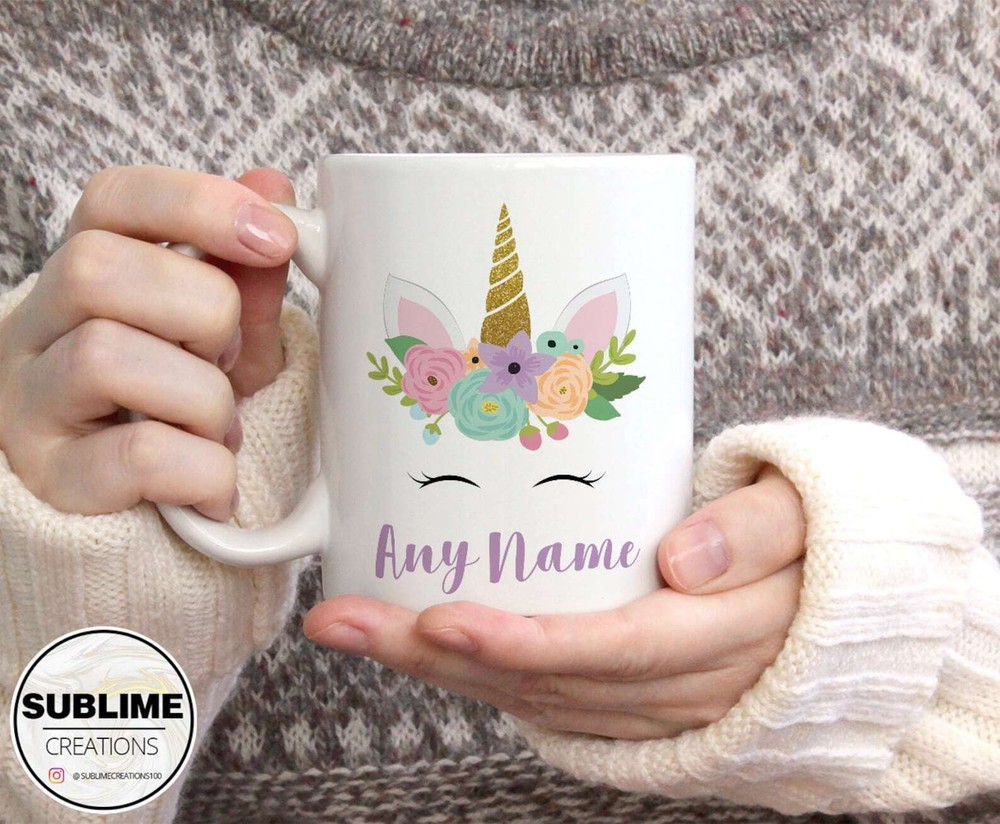 Personalised Unicorn Floral Elegant Custom Name Mug Funny Coffee Tea Hot