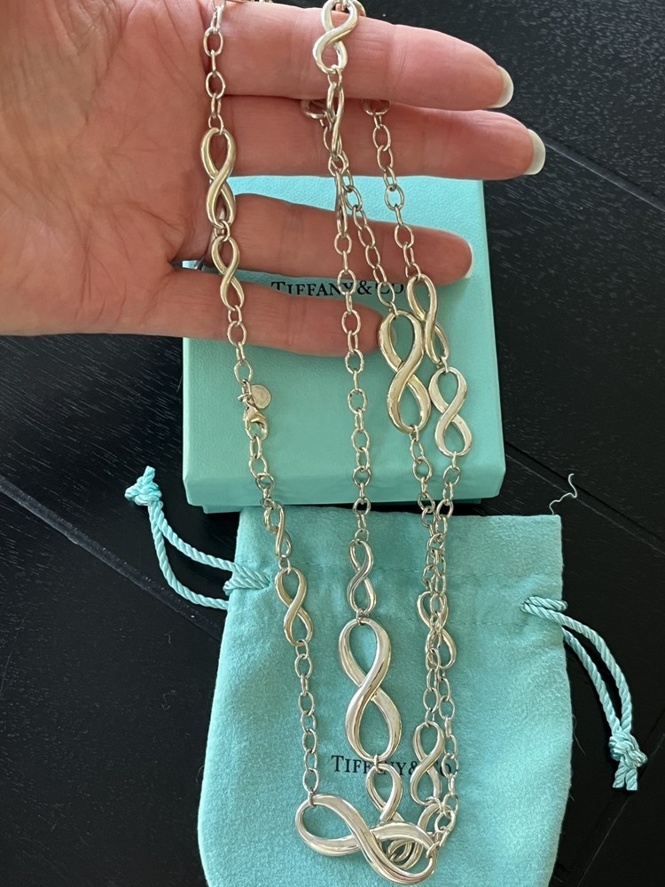 Tiffany & Co Long Infinity Station Sterling Silver Necklace Heavy Long 36”