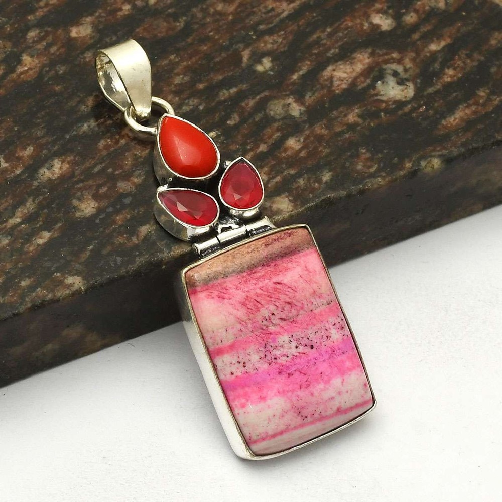 Dendrite Opal Simulated Ruby Gemstone Handmade Pendant Jewelry Gift 2.8