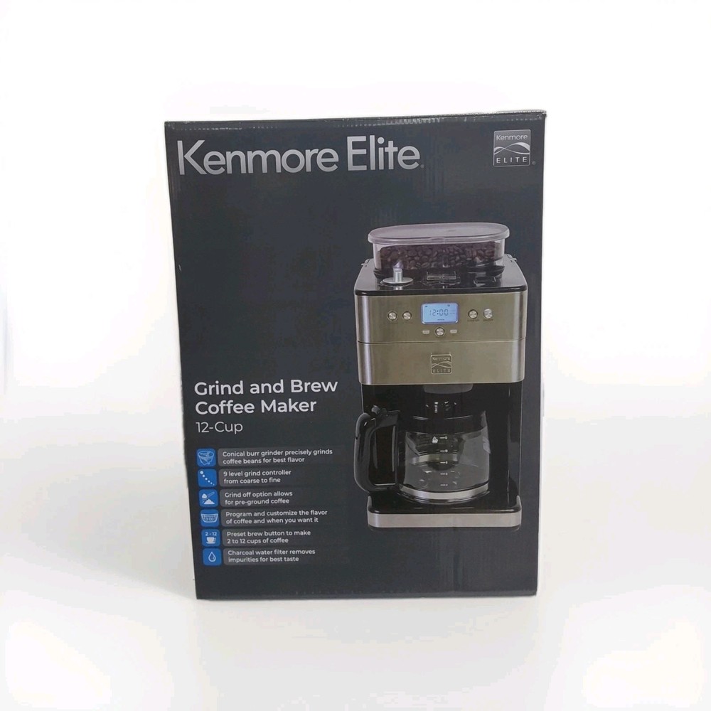 Kenmore Elite 12-Cup Programmable Burr Grinder Coffee Maker - Silver Elegance