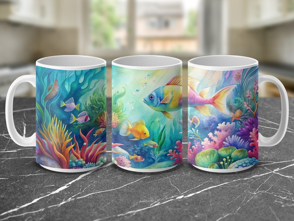 Watercolor Underwater Tropical Fish Art Mug