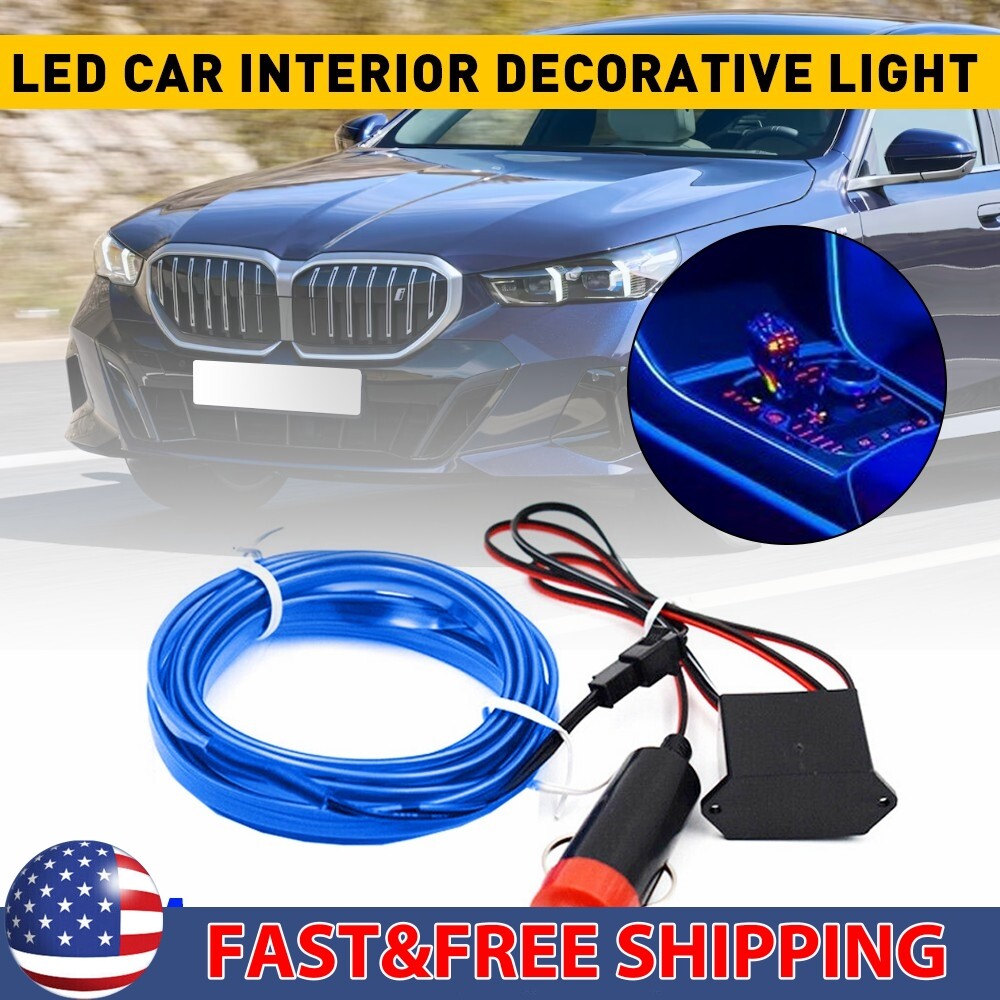 2M Blue LED Car Interior Decor Atmosphere Wire Light Strip Lamp Accessories New