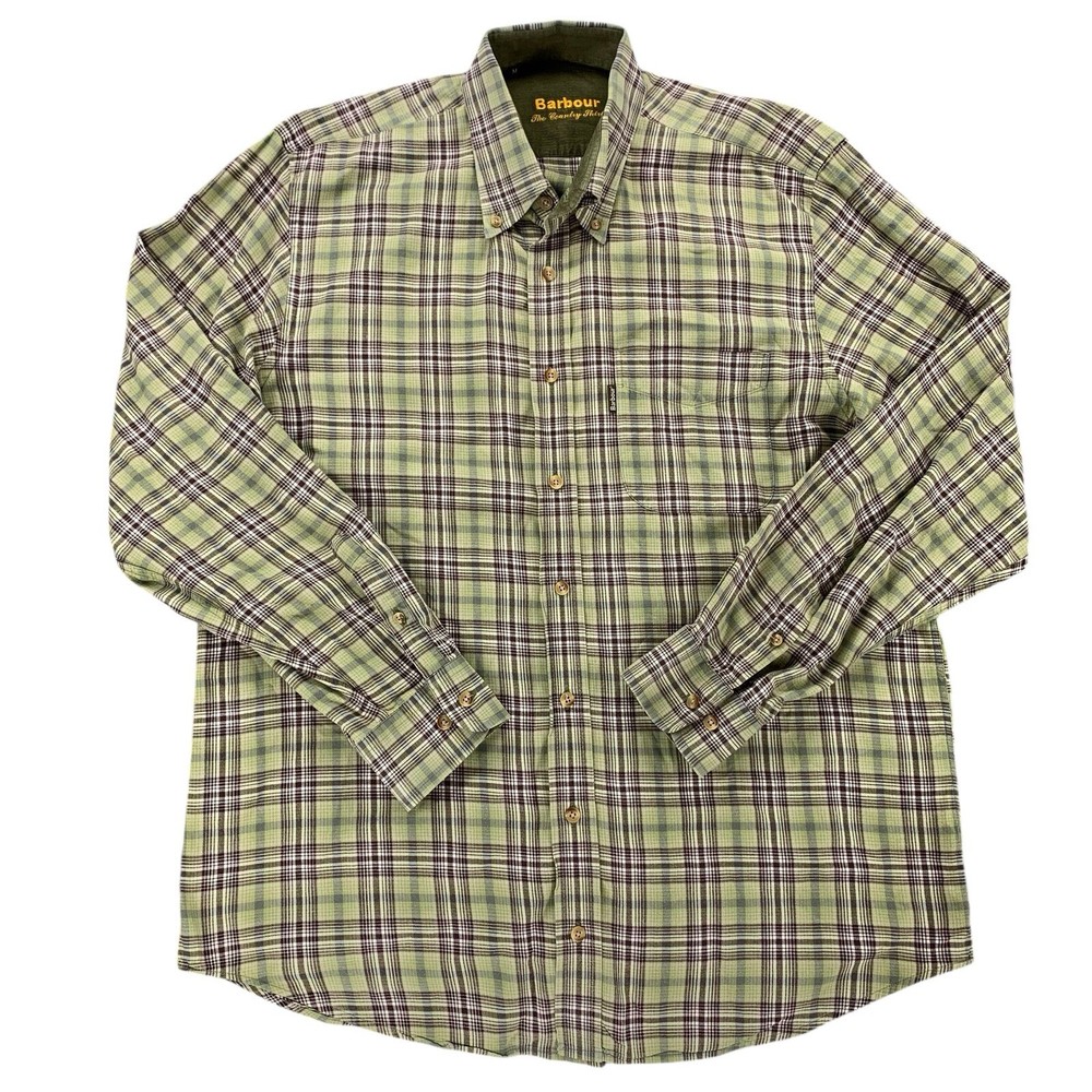 BARBOUR The Country Shirt Mens M Green Plaid Cotton Oxford Long Sleeve Corduroy