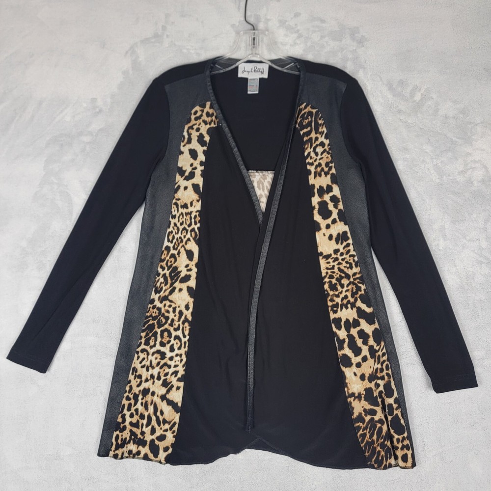 Joseph Ribkoff Top Womens 4 Cover Up Leopard Print 3/4 Sleeve Open Front