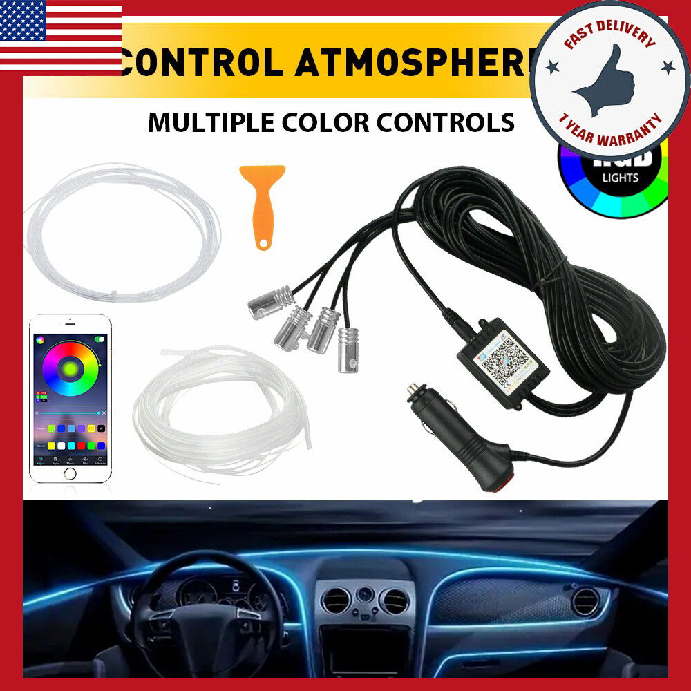 6M APP RGB LED Fiber Optic Wire Interior Car Neon Strip Atmosphere Light Kit 1pc