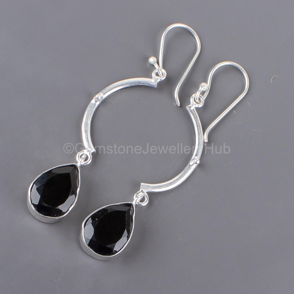 Christmas Sale Black Onyx Stone Dangle Channel Set Earrings Jewelry 925 Silver-image