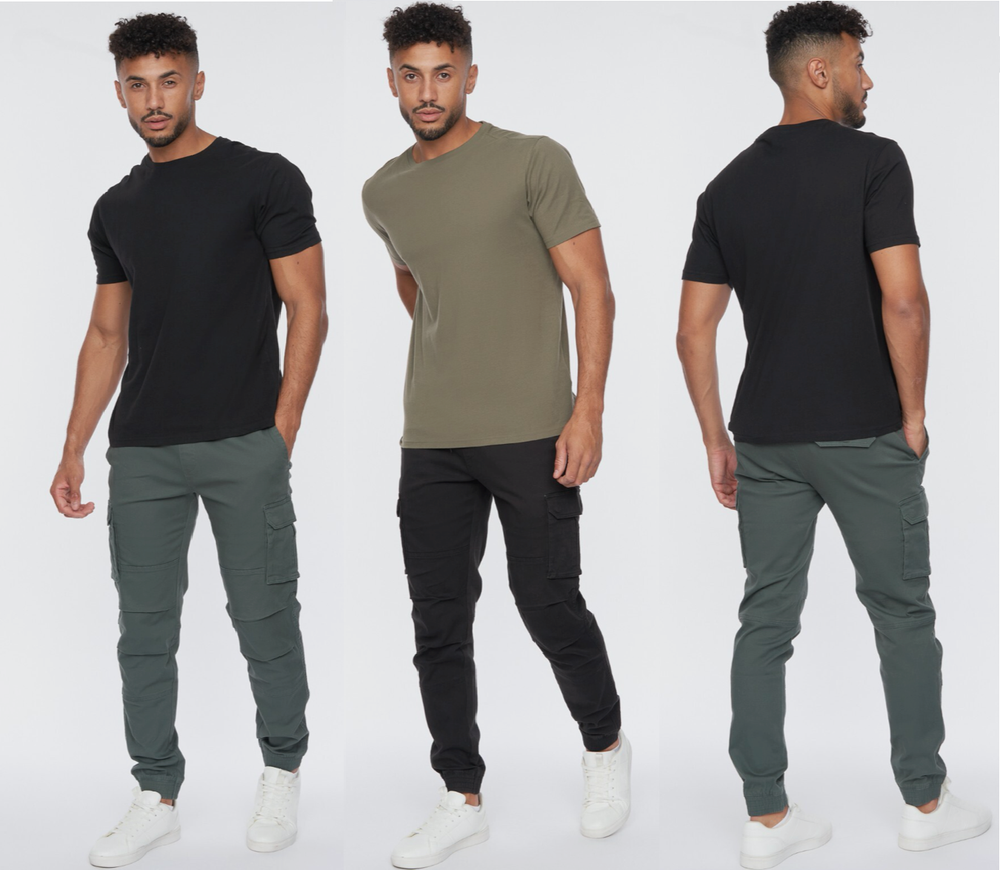 Mens Cargo CROSSHATCH Trousers  Elasticated Designer  Combat Work Pants Bottoms