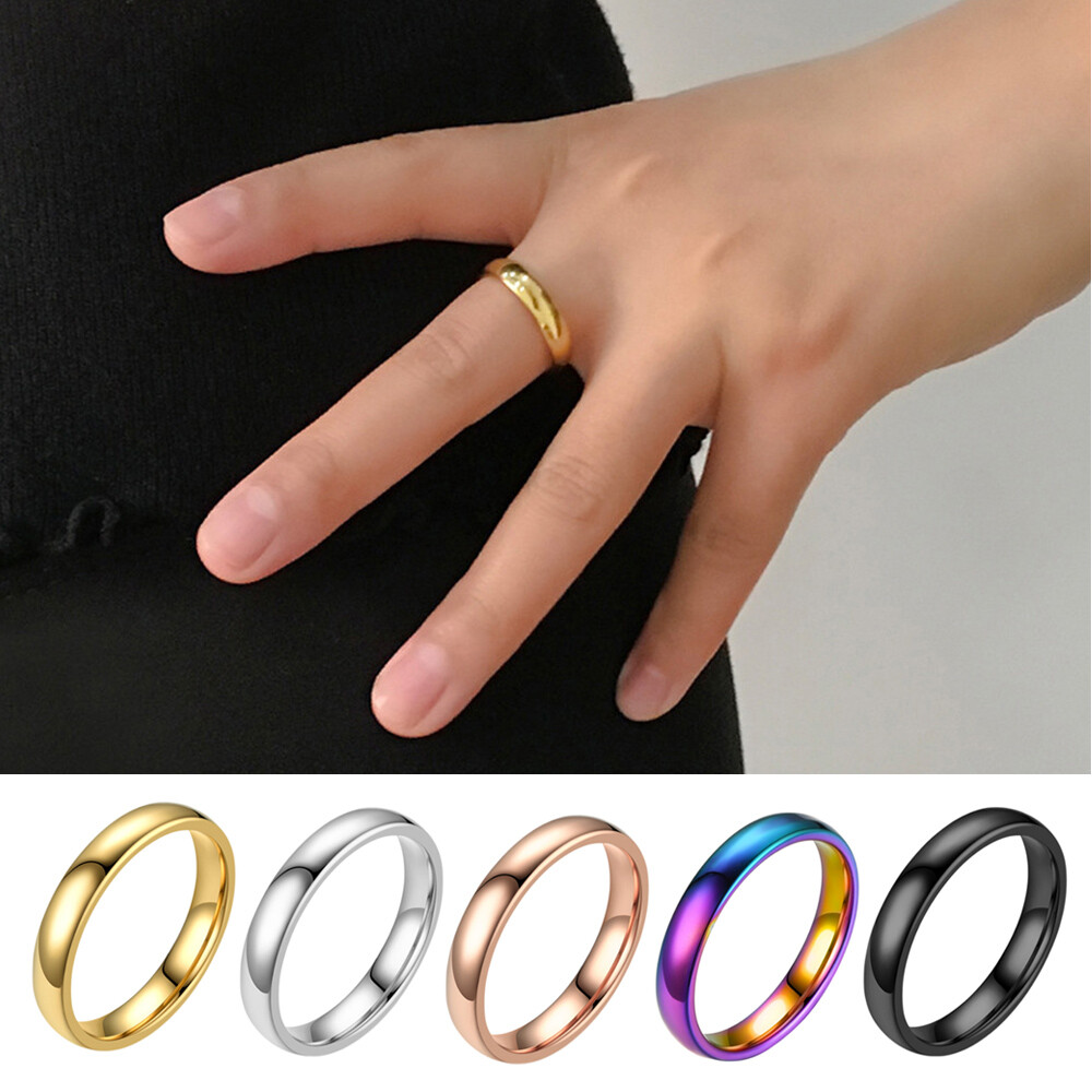 4mm Stainless Steel Ring Band Titanium Black Unisex SZ 7 to 11 Wedding Rings wi