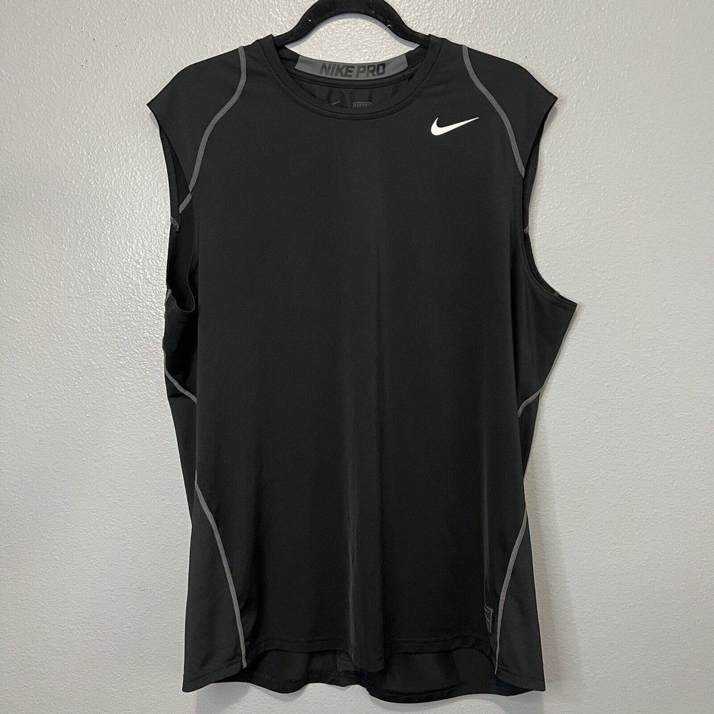 Nike Men's XL Pro Dri-Fit Fitted Tank Top Black Sleeveless Shirt Gym Workout