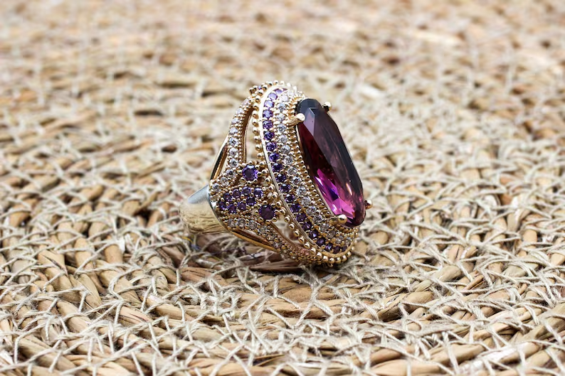 2.50 Ct Oval Cut Simulated Amethyst Wedding Eternity Ring 14k Yellow Gold Plated