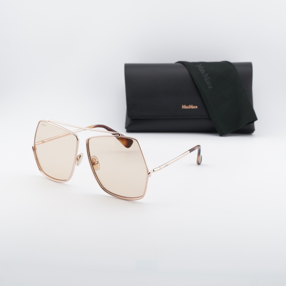 Max Mara MM0006 28E Shiny Rose Gold/Brown 64-12-135 Sunglasses New Authentic