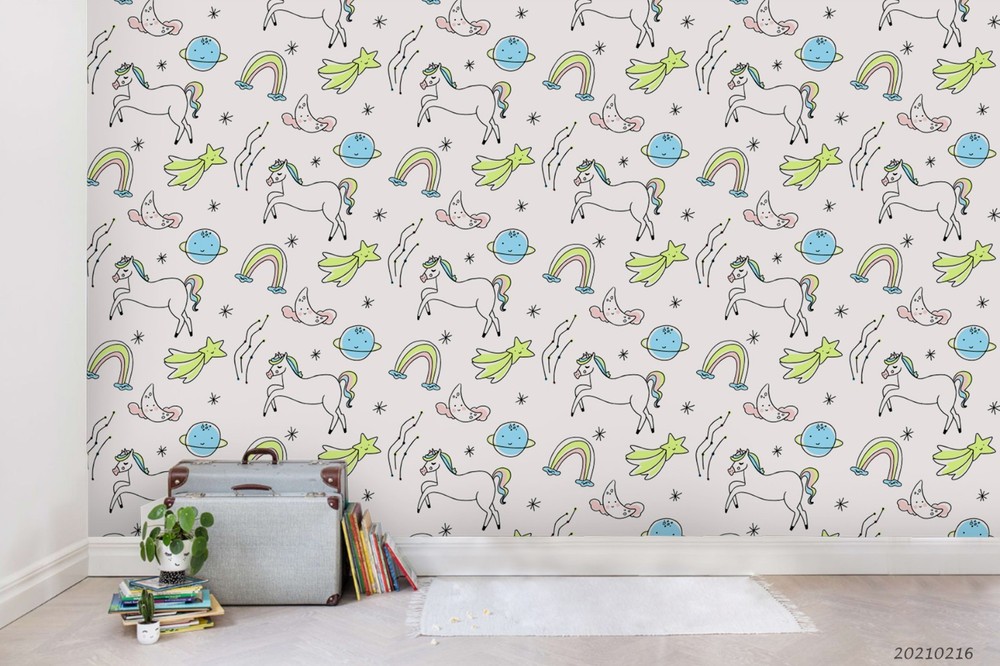 3D Unicorn Moon Planet Pattern Wall Murals Wallpaper Murals Wall Sticker 2