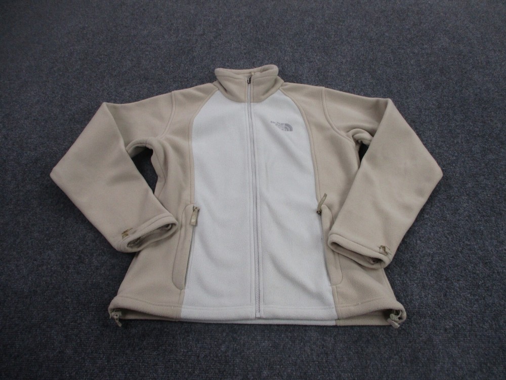 The North Face Beige Fleece Jacket for Women Outdoor Hiking Casual Logo M