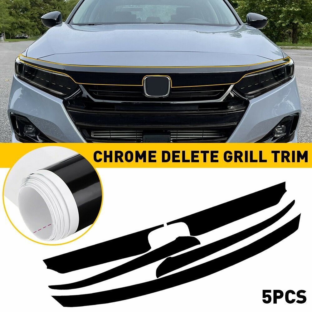 Gloss Black Fit For 2021-2022 Honda Accord Chrome Delete Front Grille Cover Trim