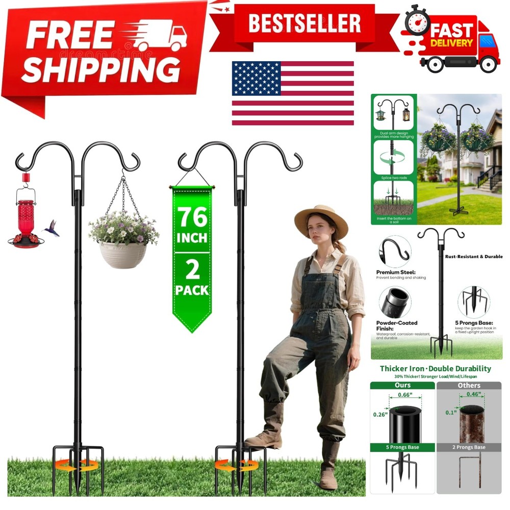 Versatile 76” Shepherd Hooks - 2 Pack Adjustable Outdoor Hangers for Decorations