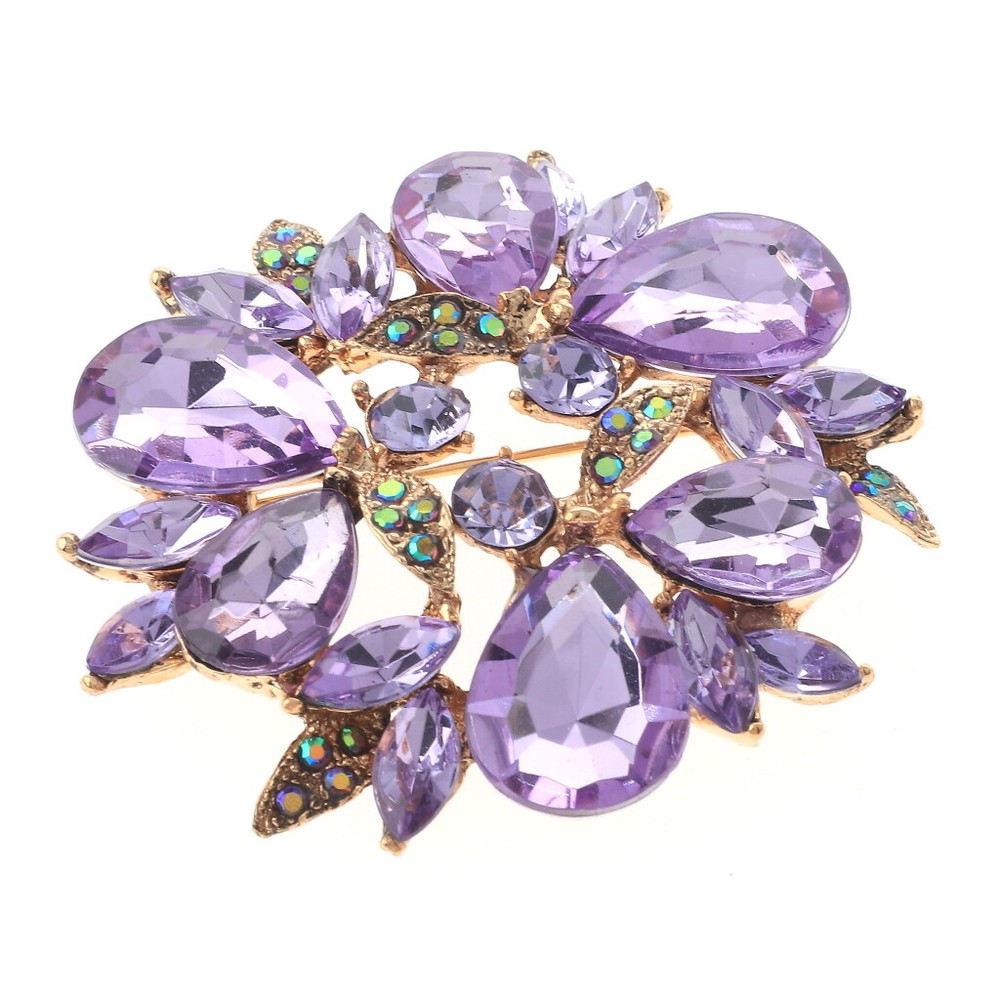 Gold Tone Metal Crystal Flower Brooch P1124-LPL