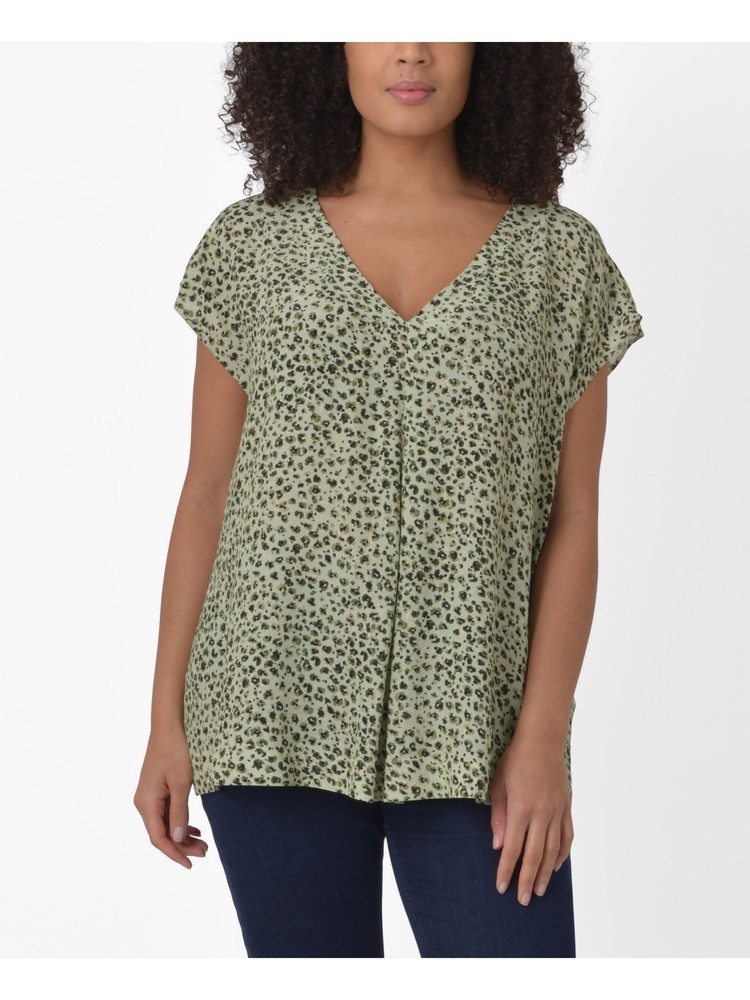 LIVE UNLIMITED Womens Green Pleated Short Sleeve V Neck Wear To Work Top Plus 0X
