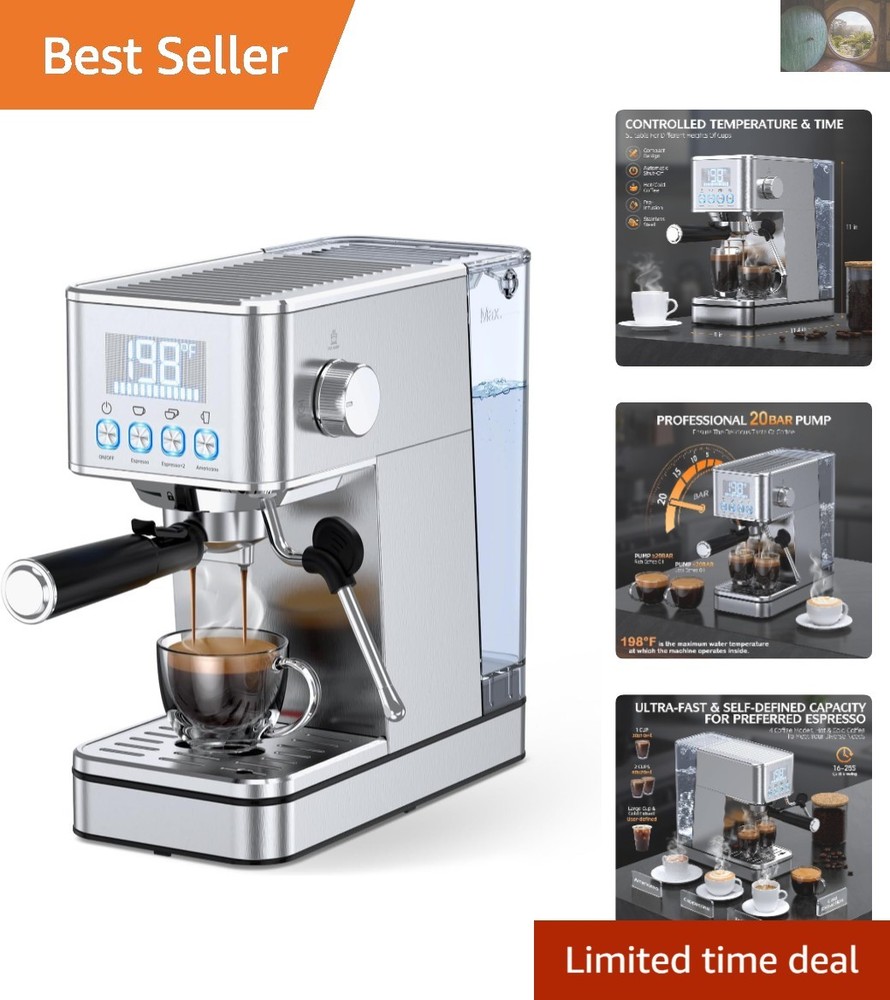 Professional Stainless Steel Espresso Machine with Frother & Temperature Display