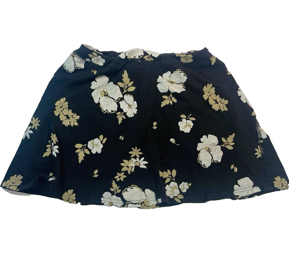 Toad&Co Skort Black Floral A-Line Tencel Pull On Seleena Skort Shorts Skirt LG
