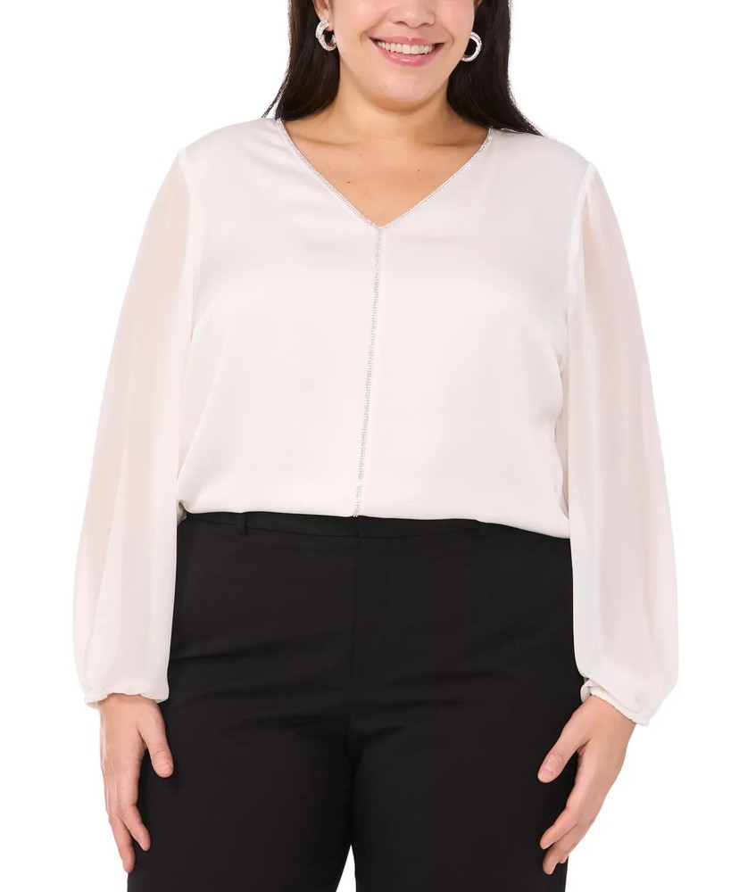 Vince Camuto Women's Top Plus Sz 1X Size V-Neck Blouson-Sleeve