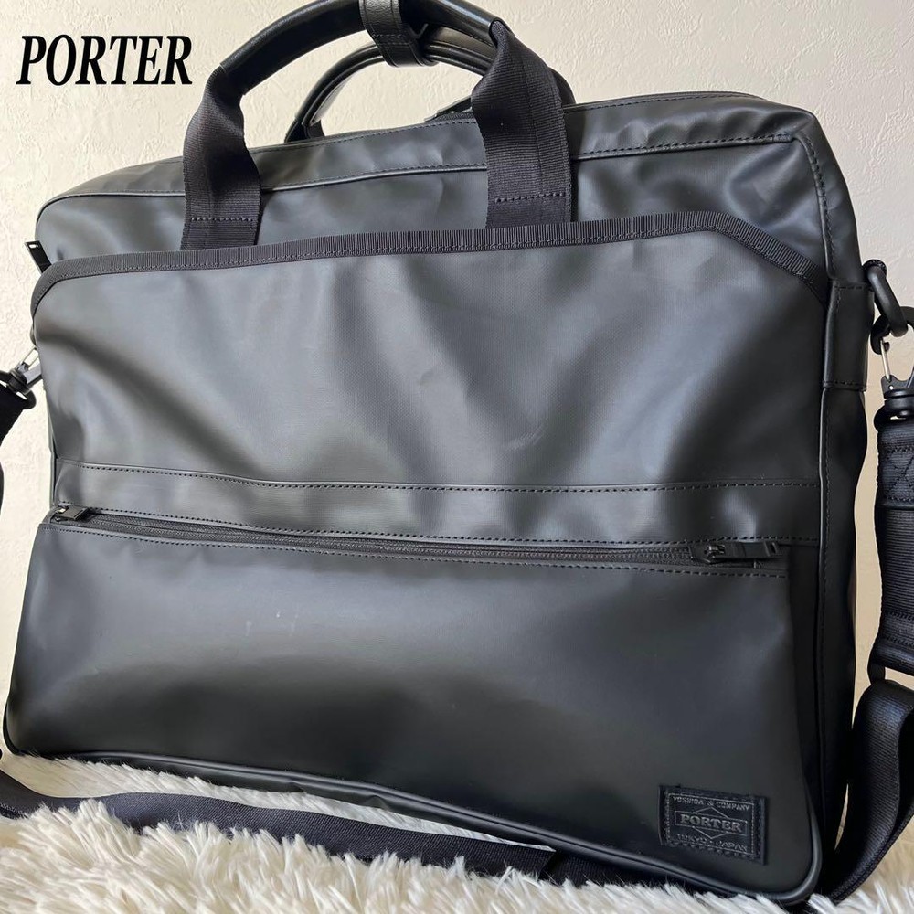 Porter Black Briefcase 2Way Carry Waterproof A4 Size 29x39x8cm Unisex