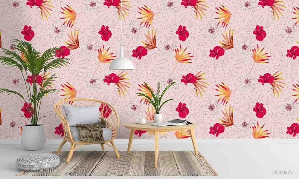 3D Flowers Leaves Plantation Pattern Wall Murals Wallpaper Murals Wall Sticker