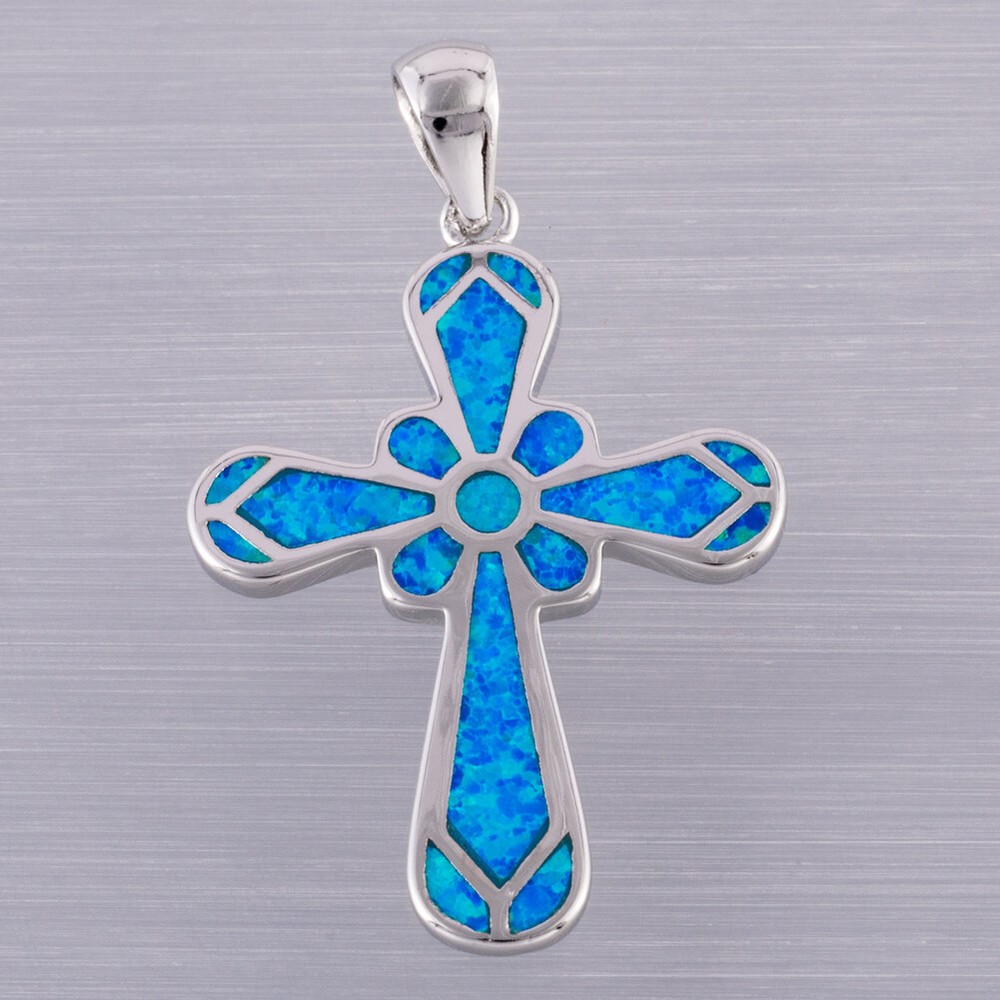 Celtic Cross Ocean Blue Fire Opal Silver Jewelry Necklace Pendant