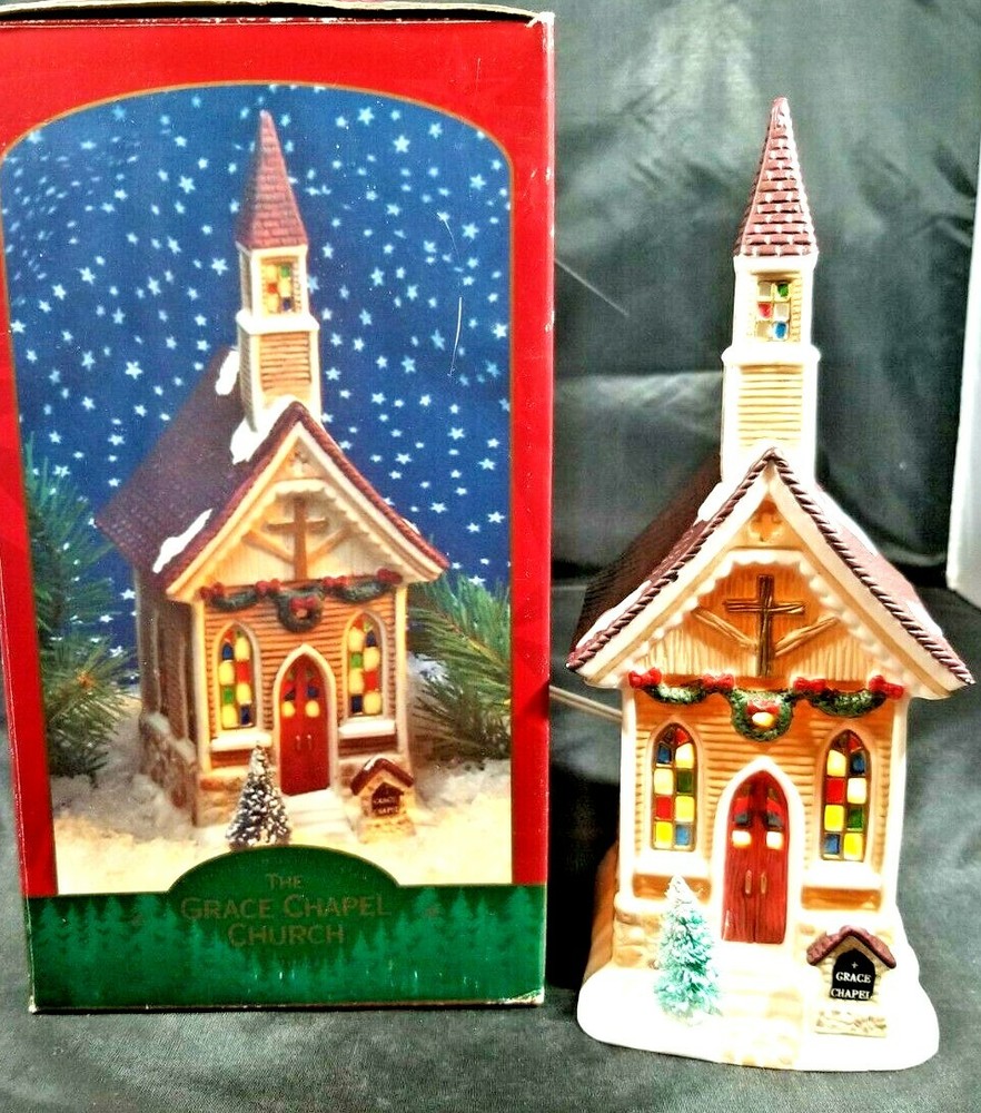 Grace Chapel Church 10-Inch Lighted Christmas House Seasonal Decoration-image