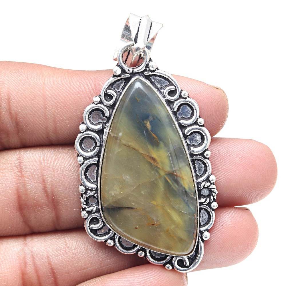 Newlite Jasper Gemstone Silver Pendant Valentine's Day Gift 2.5 Inch