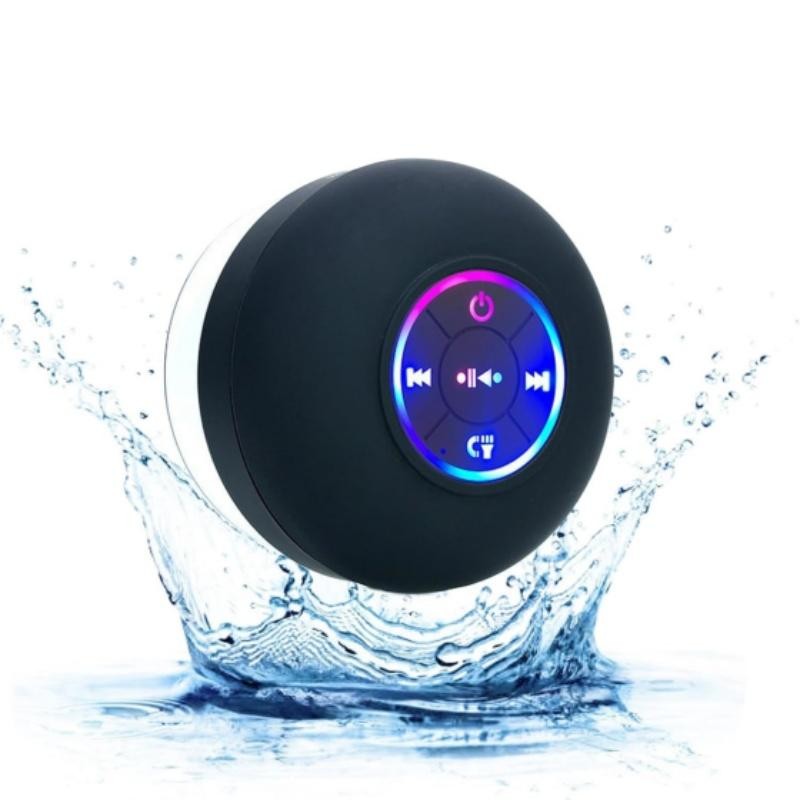 Large Suction Cup Waterproof Bluetooth Speaker LED Light Light Bathroom (Black)