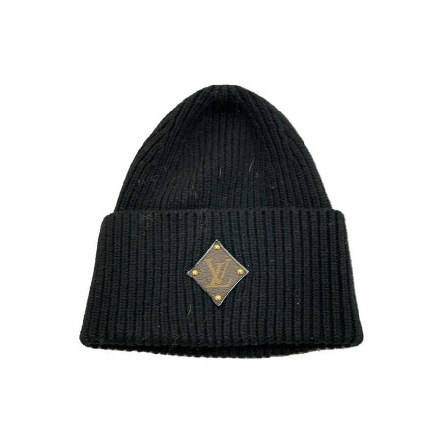 Louis Vuitton M76706 Black Wool Knit Beanie with Embroidered Logo Rare Mens Cap