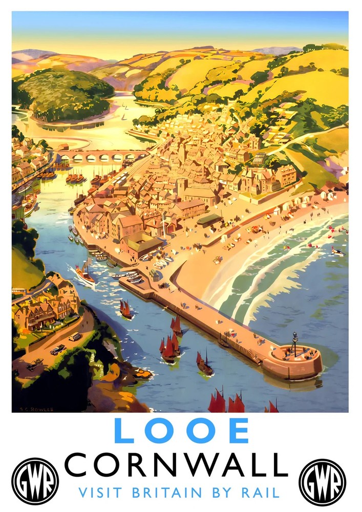 Looe Cornwall Britain By Train British Railways Vintage Travel Poster Print